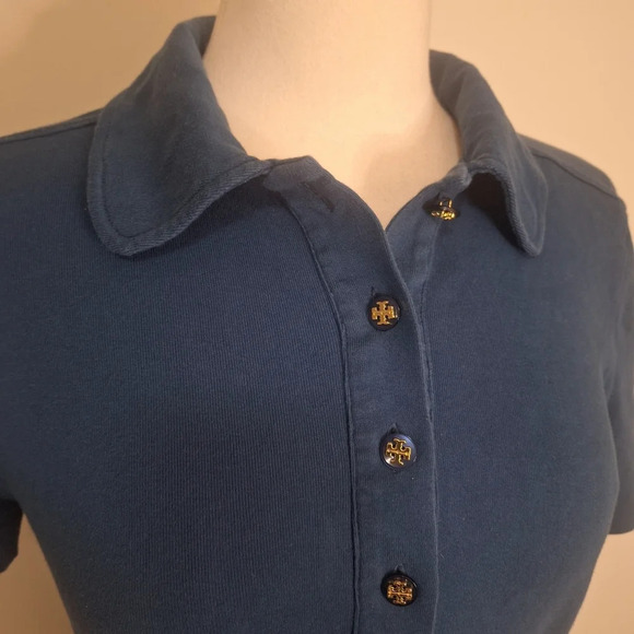 Tory Burch 4 logo button  cotton polo shirt SZ L - Picture 2 of 8